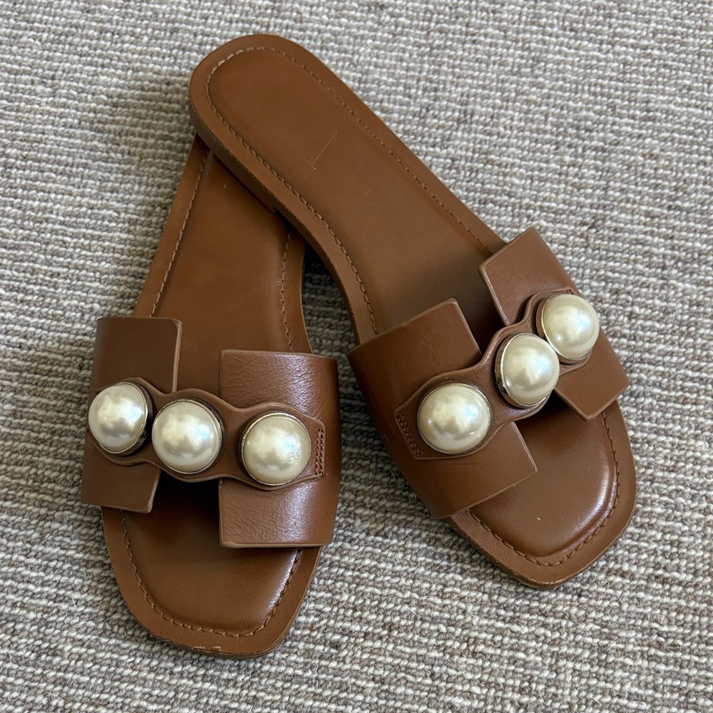 Zara Brown Pearl Embellished Women's Sandals